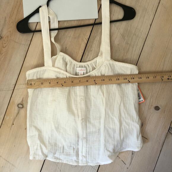 Colsie NWT Women's Cream White Textured Cotton Flowy Button Down Tank Top M - Picture 7 of 8